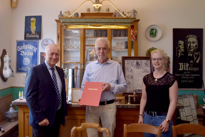 Bürgermeister Aloysius Söhngen, Matthias Kockelmann, Lisa Riedel (Geschäftsstelle Museum Prüm)