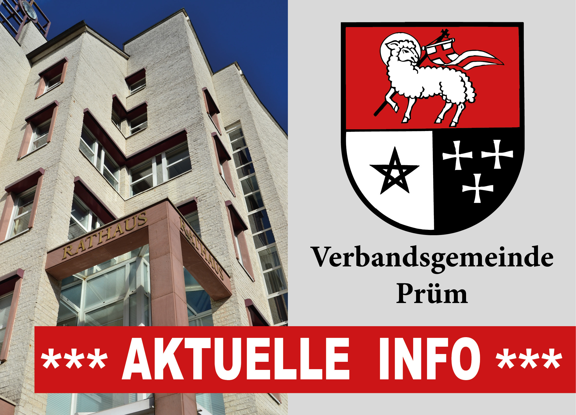 Rathaus mit Schriftzug Akutelle Info