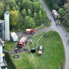Drohnenbild der Übung zum Brand des Krankenhauses